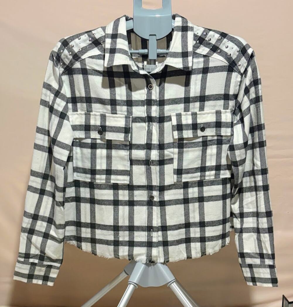 No Comment Black & White Plaid Cropped Jacket